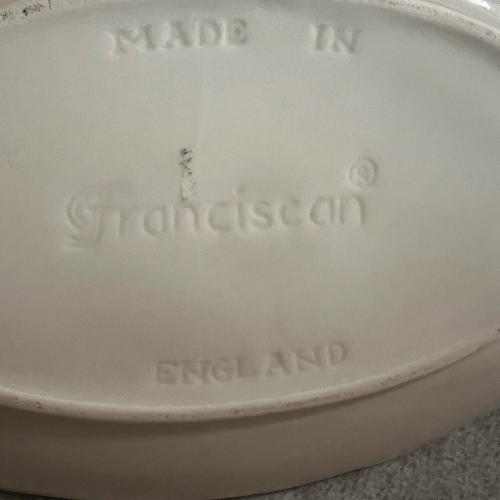 Franciscan Cream Gravy Boat with Pink and Green Floral with attached plate - Picture 3 of 3